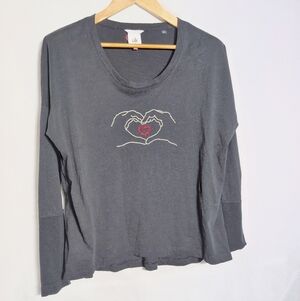 Cabi Black Long Sleeve Top Sz S with Hand Heart Embroidery